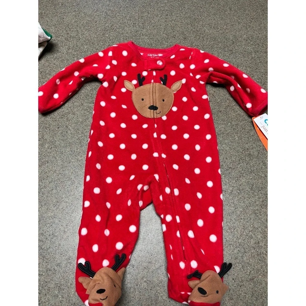 Christmas Carter's NWT fleece sleeper 3 months polka dot and reindeer